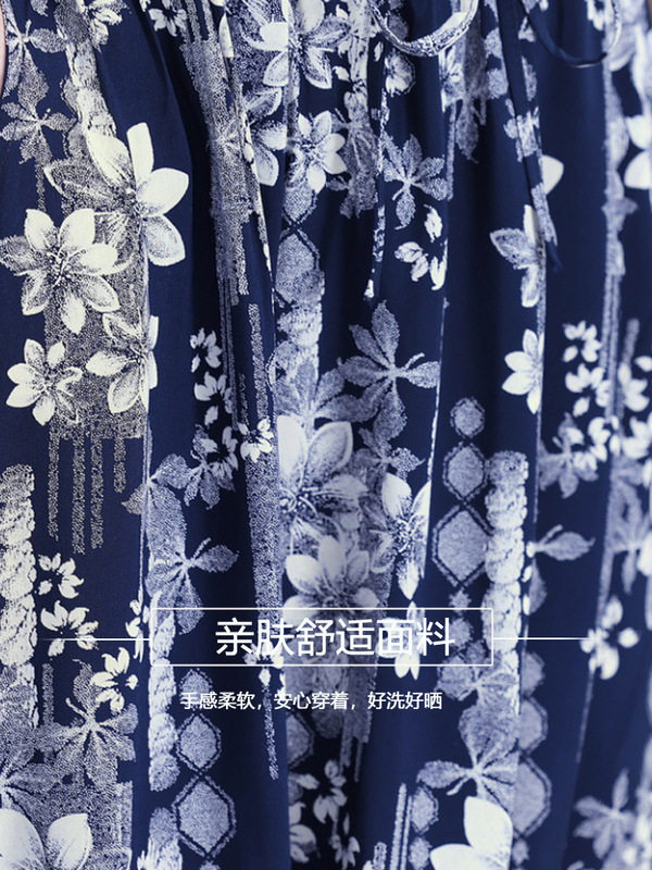 50岁60妈妈夏装棉绸连衣裙中老年圆领短袖大码女士中长款碎花裙子|undefined