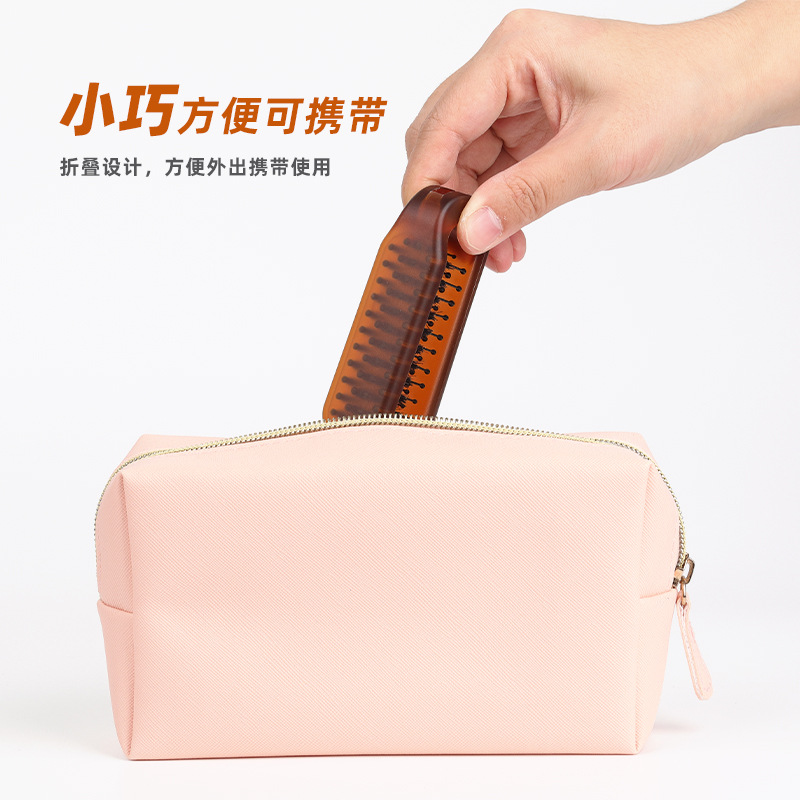 Nuevo ámbar plegable melina de cerdo peine portátil para viajar damas cabello rizado peine de estilo suelto