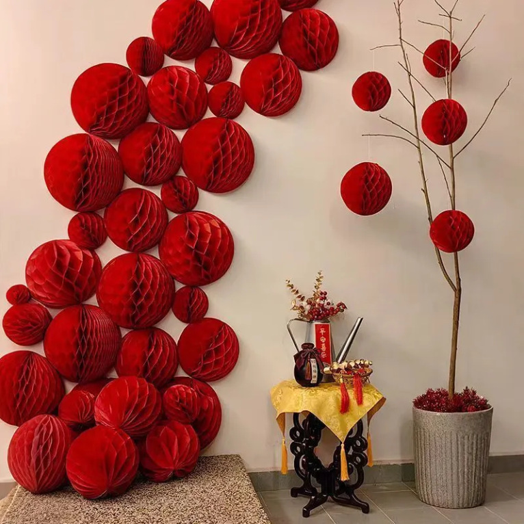 Honeycomb Ball Atmosphere Opening Wedding Lantern Hanging Decoration Chinese New Year Housewarming Chinese Style Decoration Scene Layout 2025 New Style