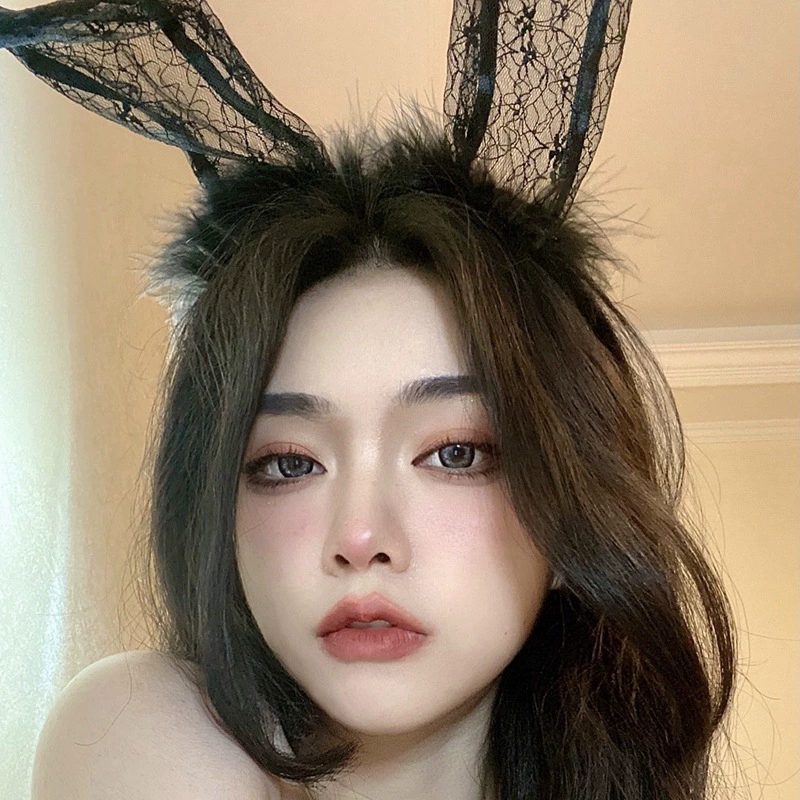 Headband Red Rabbit Lace Ears, Handmade Hair Accessory, High-Quality Graduation Party Style
