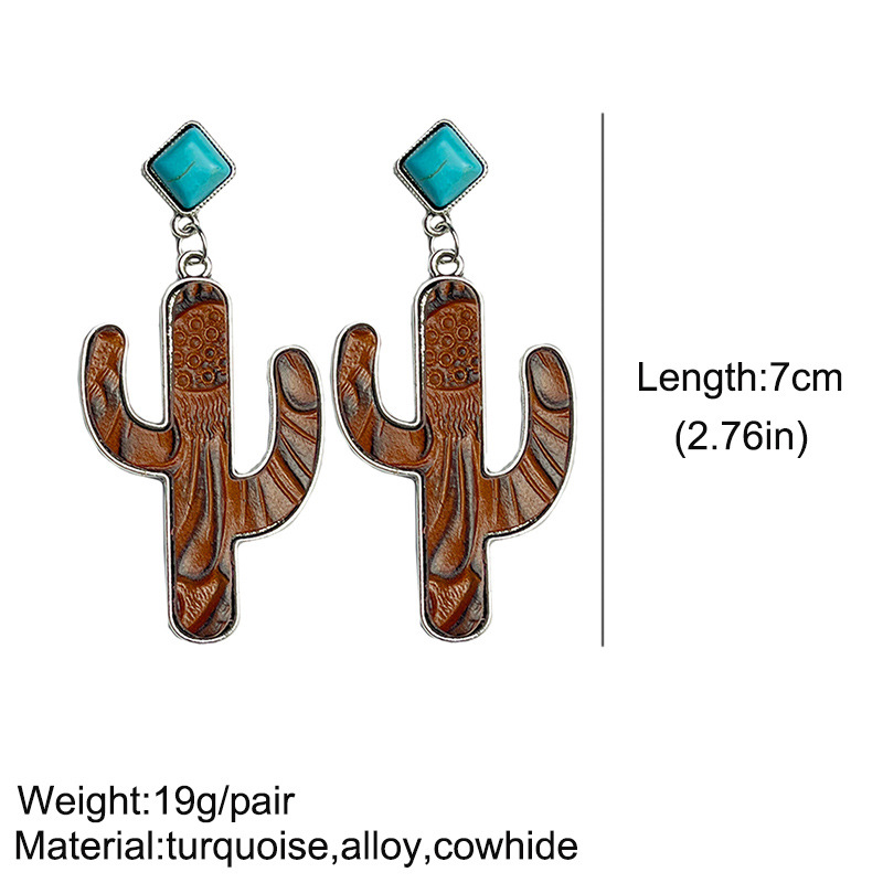 Retro Cactus Alloy Inlay Turquoise Women's Drop Earrings 1 Pair display picture 1