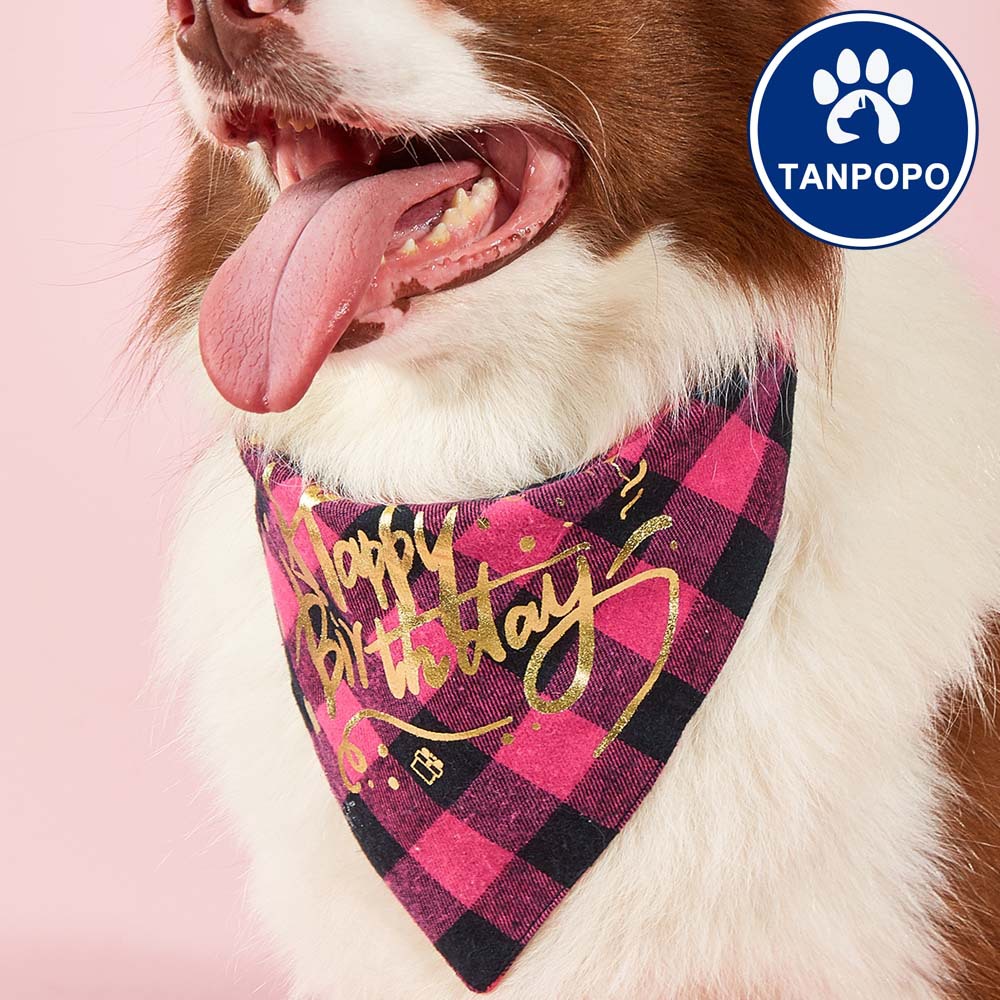 Tanpopo en stock transfronterizo Amazon popular poliéster algodón Plaid mascota triángulo toalla perro cumpleaños triángulo toalla