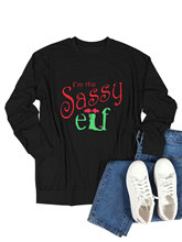 跨境欧美外贸女士口袋卫衣 I'm The Sassy Elf圆领长袖t恤打底衫