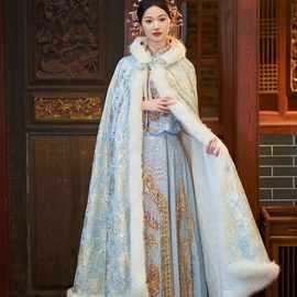 秀禾服披风2024新款秋春季长款防风保暖连帽斗篷优雅气质中式披风