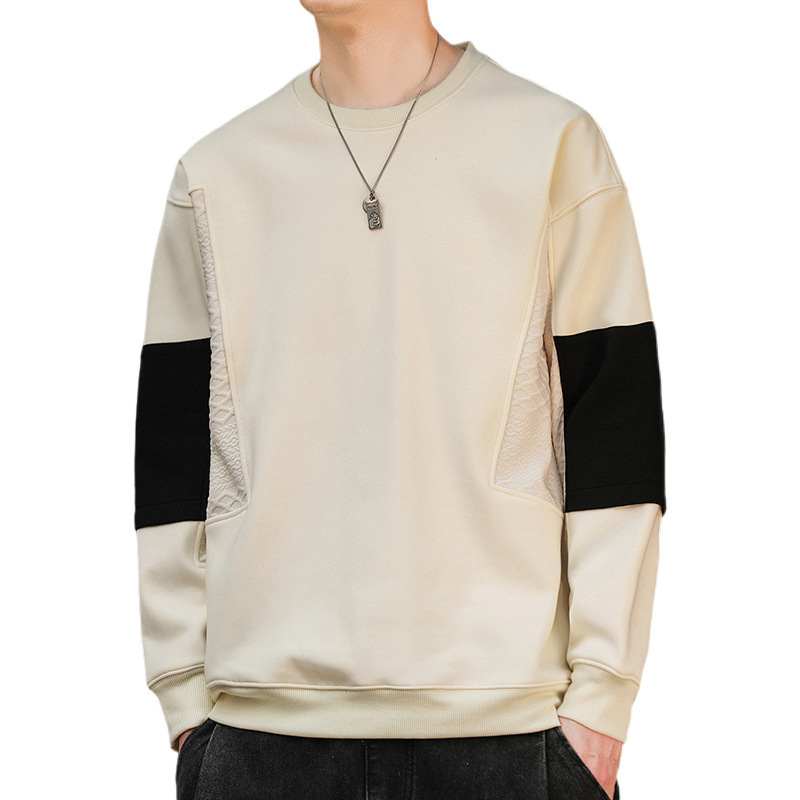 Hombre camiseta de cuello redondo camiseta de manga larga primavera y otoño nuevo suelto camiseta de fondo de tamaño grande Hong Kong marca de moda camiseta casual