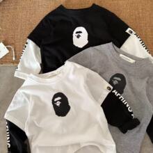 儿童长袖T恤25春秋童装男童日系潮牌假两件宝宝小童打底大童内搭