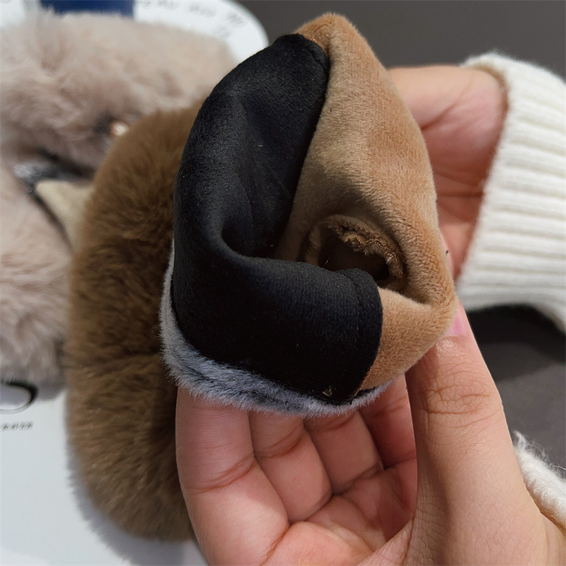 Suede rabbit fur half-finger gloves winter cute thickened student cold warm leopard print babes plush gloves_voghion.com