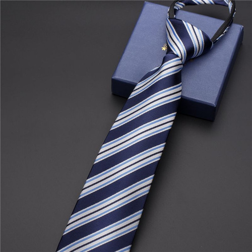 Factory Black Men's Tie Striped Blue Business Tie Lazy Zipper Tie In Stock Wholesale Easy-to-Open
