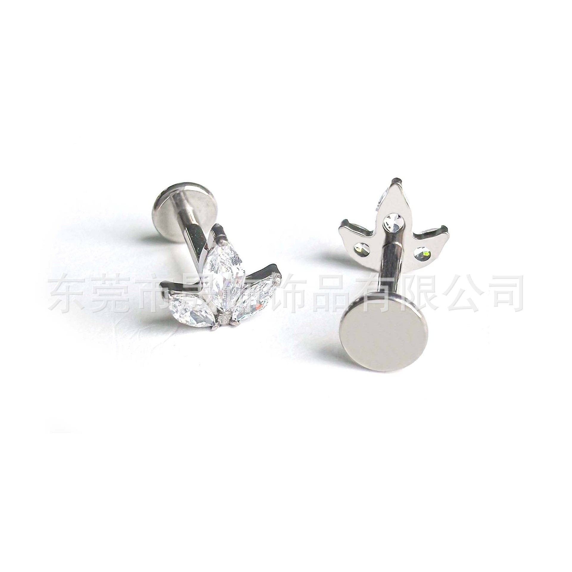 F136 Titanium 马眼 Cubic Zirconia Ear Stud G23 Implant Grade Titanium Internal Thread Labret Stud Piercing Jewelry Helix Cartilage Stud 自然风