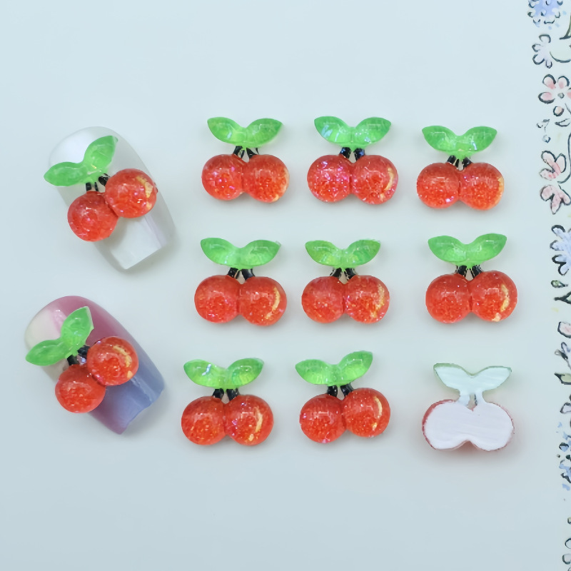 美甲饰品新款批发混装水晶卡通樱桃水蜜桃苹果西瓜立体树脂定制