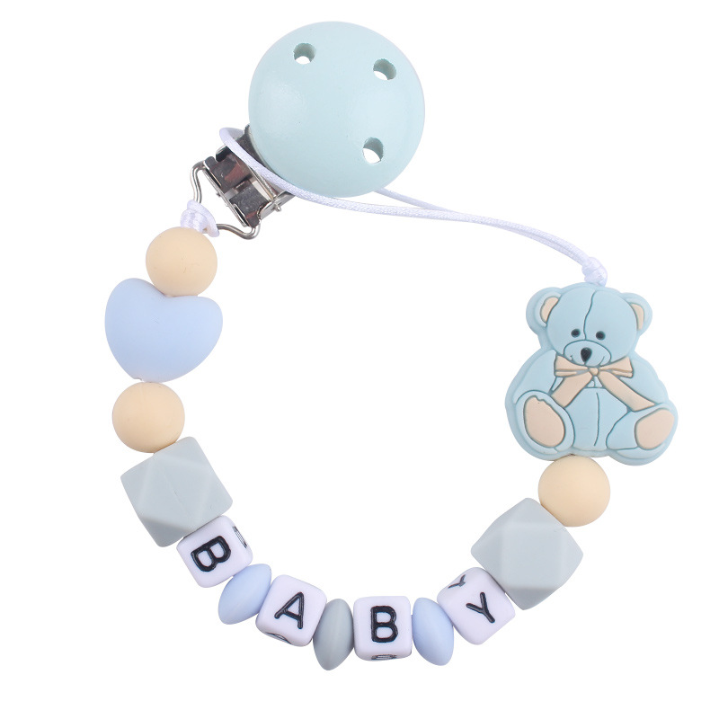 Nombre de bebé DIY calmar la cadena de tetas de caricatura bebé osos de silicona calmar la cadena de tetas de cadena anti-caída