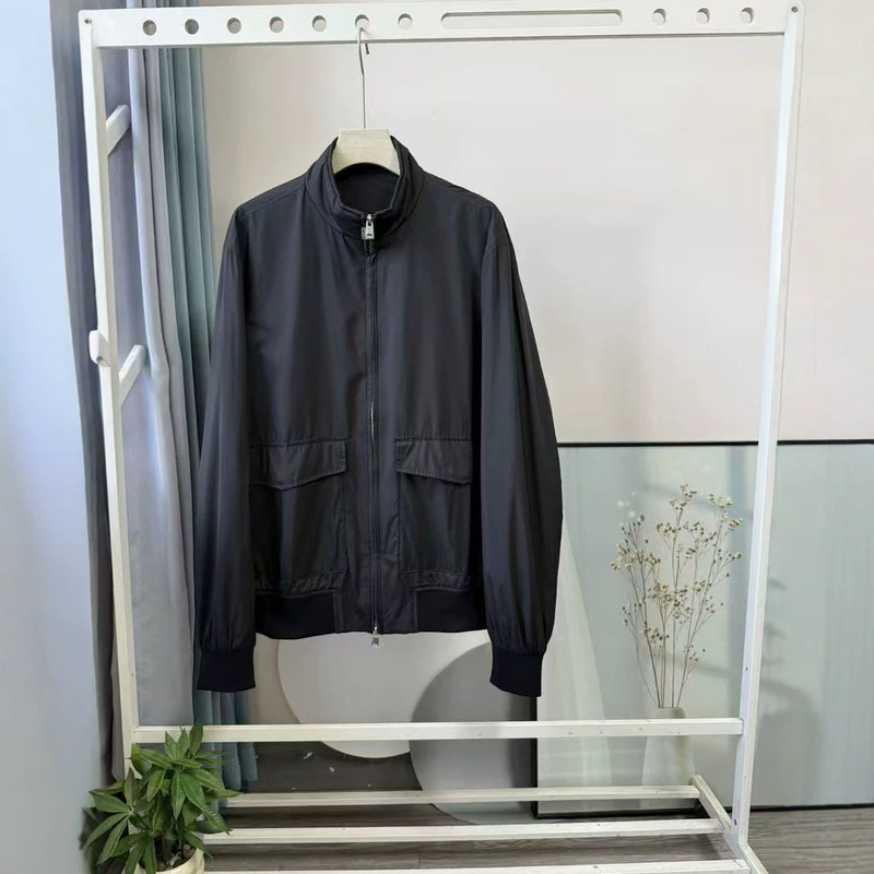 Affordable versatile simple lightweight slim-fit straight-cut double-zipper stand-up collar jacket for men Affordable versatile simple lightweight slim-fit straight-cut double-zipper stand-up collar jacket for men