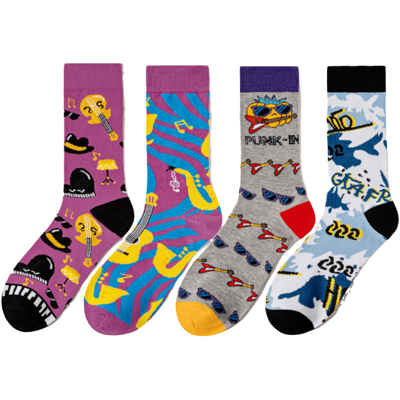 Men's All-Season Piano Cotton Guitar Music Saxophone Trendy Socks Hat Men's Socks European and American Socks Women's Mid-Tube Amazon Socks