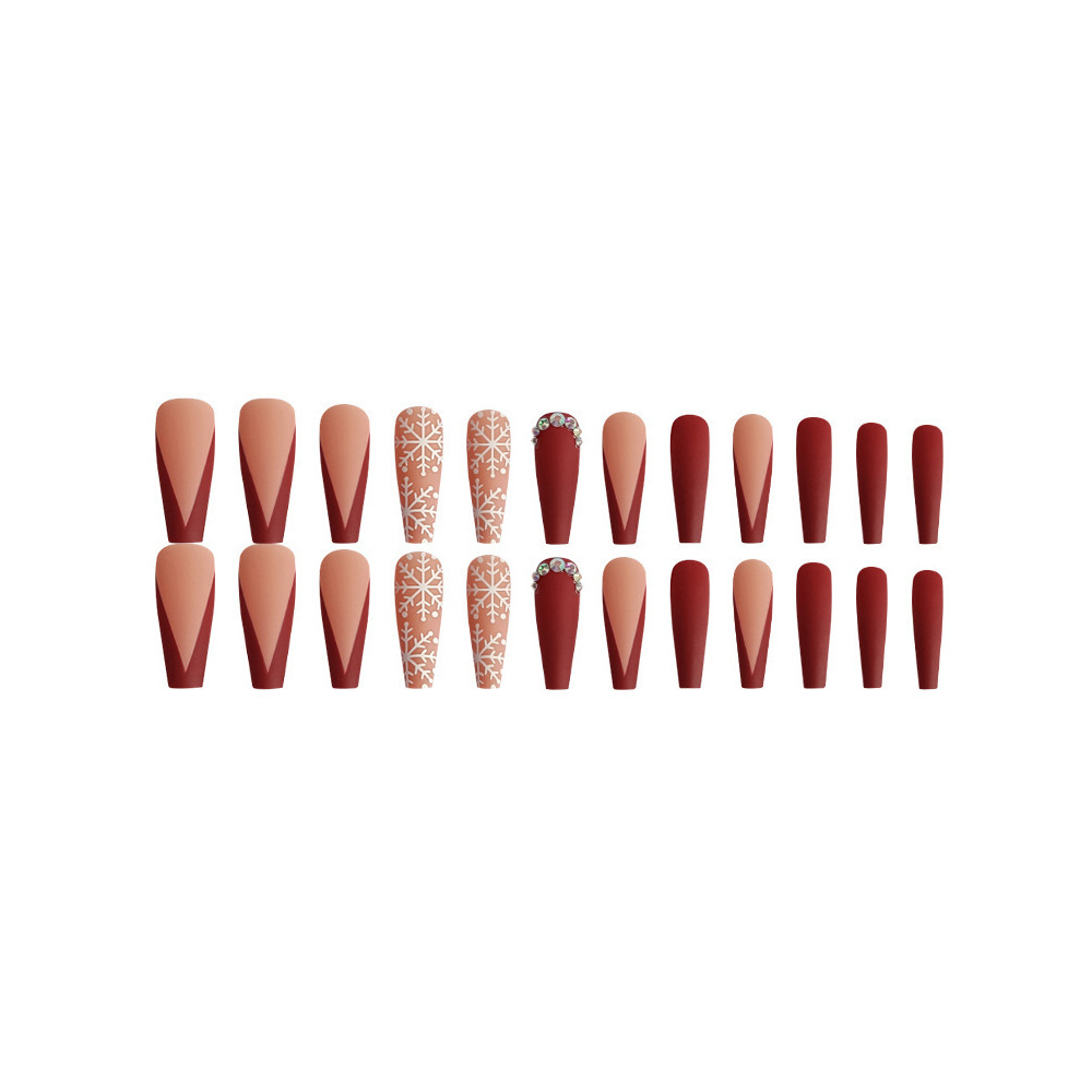 Parche de uñas postizas de copo de nieve rojo y blanco, producto de uñas desmontable, venta caliente, estilo caliente, armadura larga al por mayor