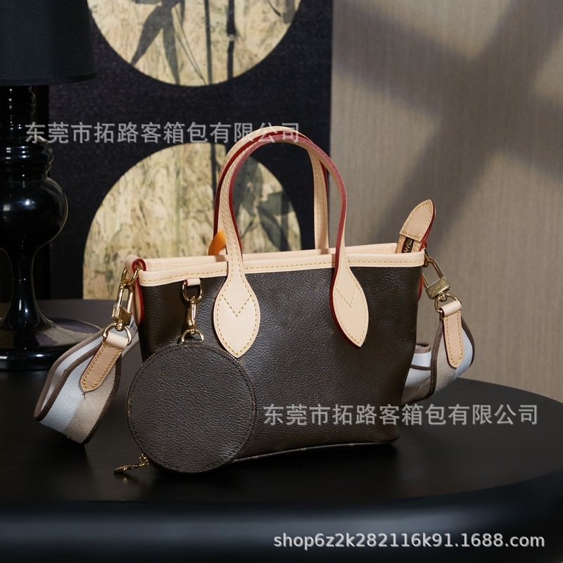 M&Lv Lv Foreign Trade Brand Classic Pattern Neverfull Bb Handbag Genuine Leather Tote Crossbody Women's Bag