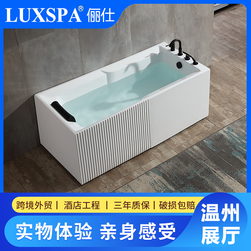 广东厂家直销酒店家用民宿亚克力浴缸独立式一体条纹浴盆双人泡澡
