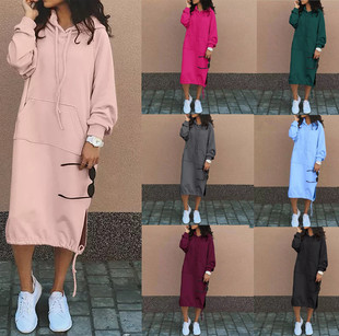 Cross-border 2025 Amazon Hot Selling Simple European and American Style plus size Long Sweat Hooded Casual Sweat