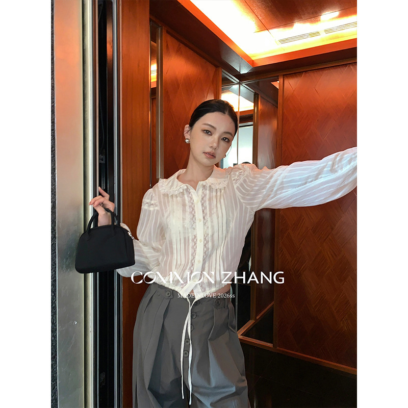 Cz Zhang Summer Short Lace Patchwork Doll Collar Shirt for Women Sweet Lace Chiffon Shirt C13476 Cz Zhang Summer Short Lace Patchwork Doll Collar Shirt for Women Sweet Lace Chiffon Shirt C13476