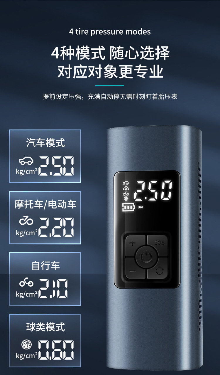 New Cross-Border Air Pump with Large Battery Capacity, Wireless Digital Display, Portable, Multi-Functional, Handheld Car Air Pump