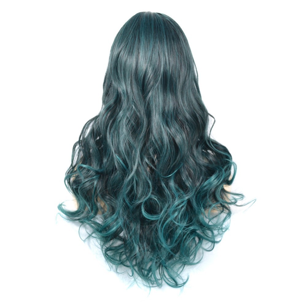 Perruque longue bouclée vert rêve ondulée perruque synthétique_voghion.com
