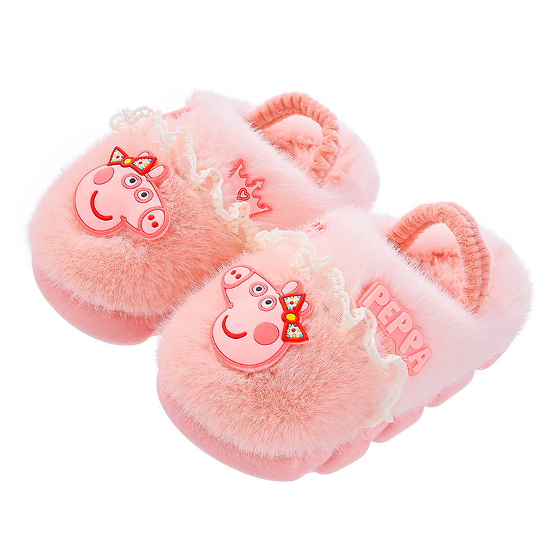Piggy Page invierno zapatillas de algodón para niños, niños y niñas, calentamiento con cinta elástica de lana, bolsas de tacones de algodón para bebés