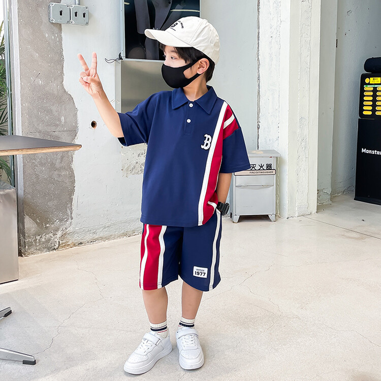 7211 Traje de verano para niños 2025 nueva ropa para niños, ropa delgada, camiseta de manga corta POLO de dos piezas 3