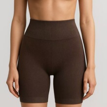 跨境无缝高腰瑜伽裤紧身提臀收腹透气速干裸感高弹运动健身短裤女