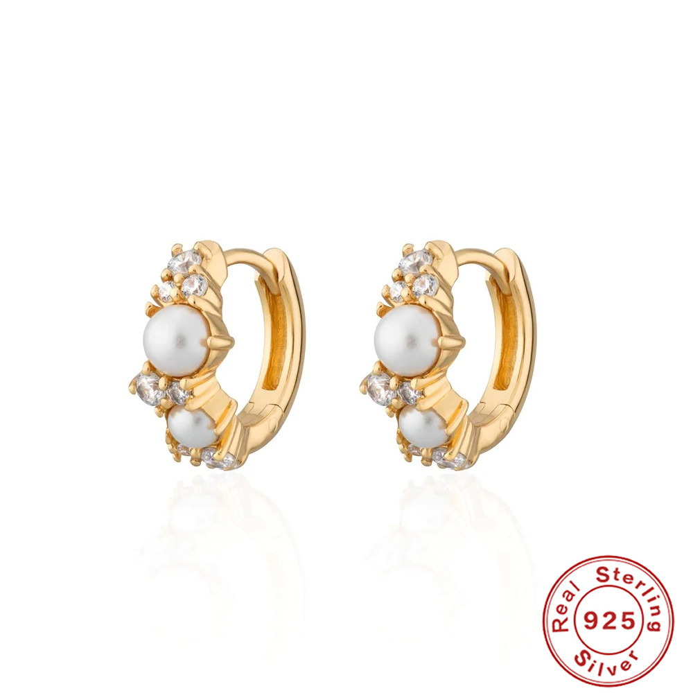 歐美跨境暢銷新品S925純銀INS珍珠結合锆石款耳環時尚百搭耳飾