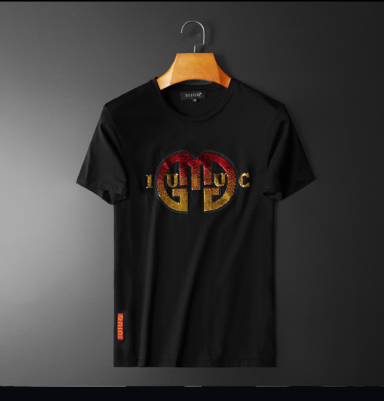 T-shirt homme coupe ajustée avec sequins pour été_voghion.com
