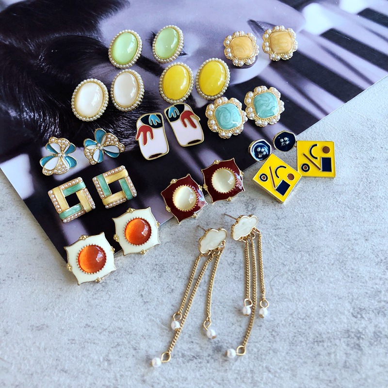 Wholesale Jewelry Enamel Glaze Pearl Resin Geometric Floral Stud Earrings Nihaojewelry display picture 26