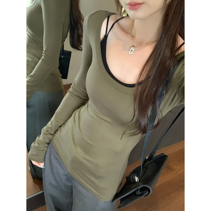 莱赛尔天丝羊毛早秋纯色气质圆领长袖T恤女新款修身显瘦内搭上衣|undefined