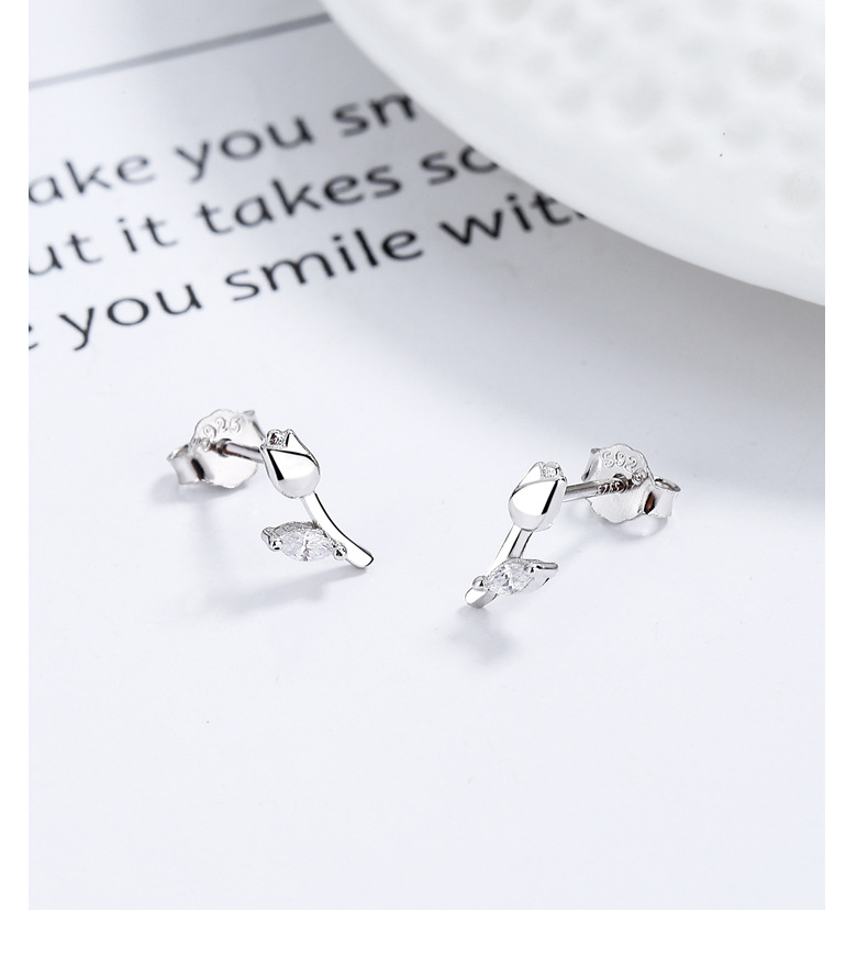 Flower, Tulip Pattern Women's Gender 1 Pair 925 Sterling Silver Rhinestones Flower Tulip Ear Studs
