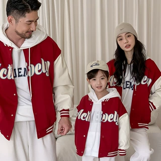 亲子装棒球服外套秋冬洋气夹棉加厚家庭装炸街母女母子韩版上衣潮