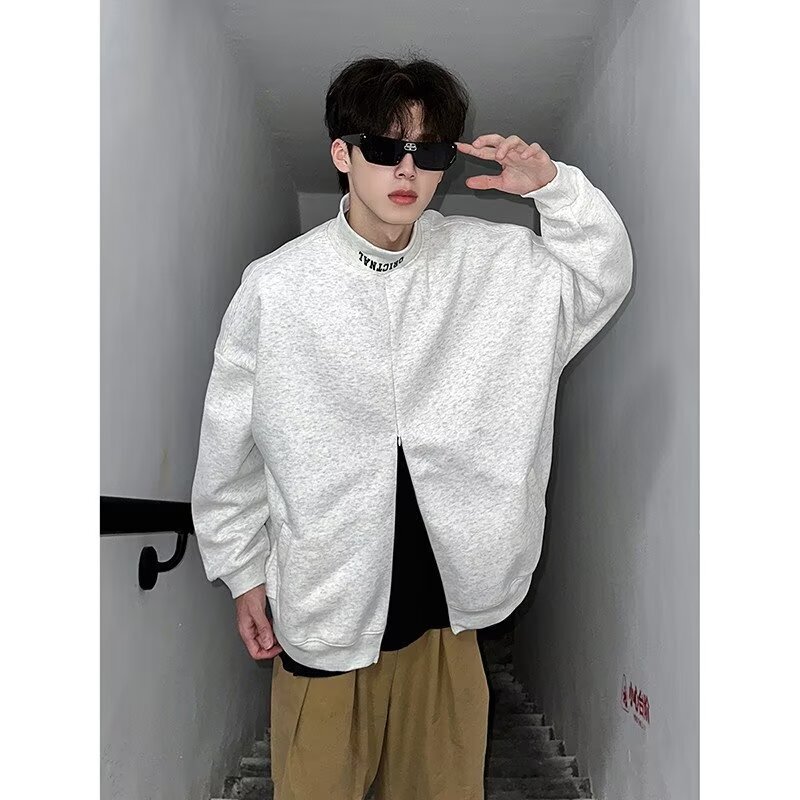 Grey Heavy-weight Half-turtleneck Sweater Men's Autumn and Winter Design Sense Half-zipper Cardigan Jacket Sportshirt Grey Heavy-weight Half-turtleneck Sweater Men's Autumn and Winter Design Sense Half-zipper Cardigan Jacket Sportshirt