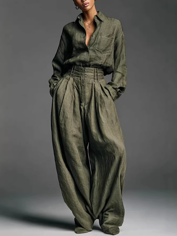 Damen Zweiteiler Set Bestehend Aus Lockerer Bluse Und Hose_voghion.com