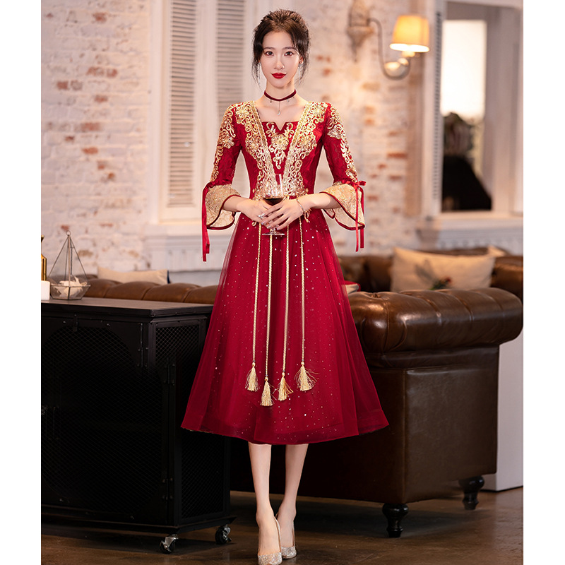 Burgundy, long, mid-length