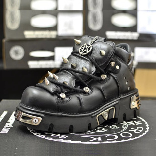 Vintage Spanish Dark Low-top Leather Shoes Unisex Punk Rock Rock Metal Stud Platform Shoes Ankle Boots