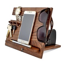 创意木质手机支架实木钥匙手表挂架桌面展示架懒人支架