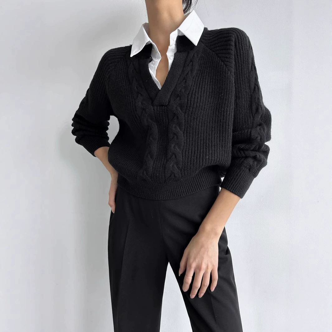 Set, shirt, sexy knitted sweater, European style, autumn