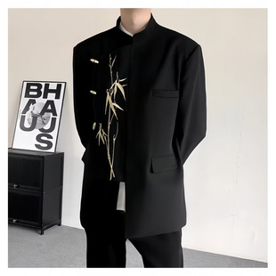 New Chinese Style National Style Zhongshan Suit with Bamboo Airplane Buttons, Stand Collar Blazer for Men, High-End Tang Suit Fashion