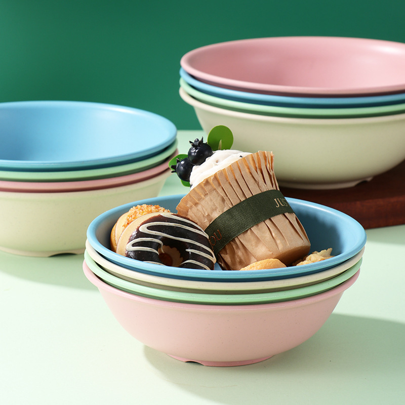 Creative wheat straw counter bowl household rice soup bowl large capacity noodle bowl plastic round bowl wholesale printing logo