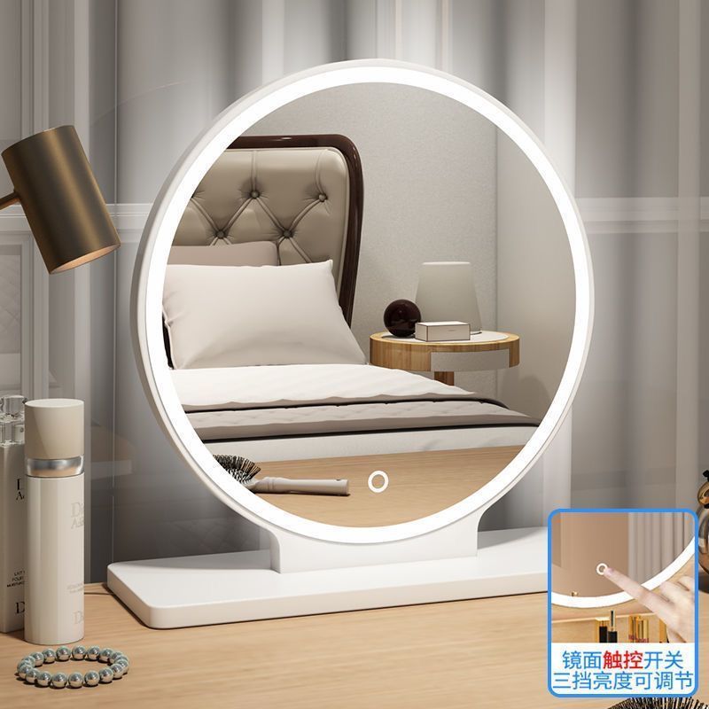 Desktop Led Lighted Makeup Mirror for Home Bedroom, Internet Celebrity Fill Light Mirror, Round Vanity Mirror, Beauty Mirror