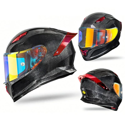 Motorcycle Safety Supplies — Full-Face Motorcycle Helmet with 3C Certification - carbon-fiber-3k-lava-red-m-head-circumference-55-56cm