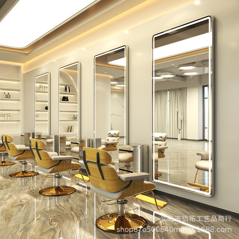 Espejo de Barbería con Luz, Estación de Espejo para Salón de Belleza, Espejo de Pared de una Sola Cara para Cortar el Cabello, Hacer Permanentes y Teñir, Venta al por Mayor de Fábrica