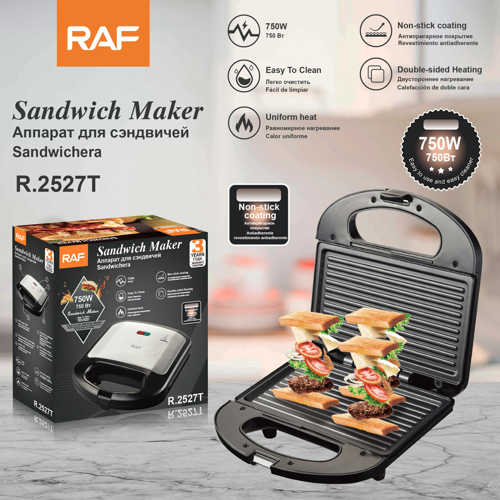 RAF Euro transfronterizo máquina de desayuno casero de acero inoxidable doble cara máquina de filete máquina de galletas de rayas máquina de sándwich