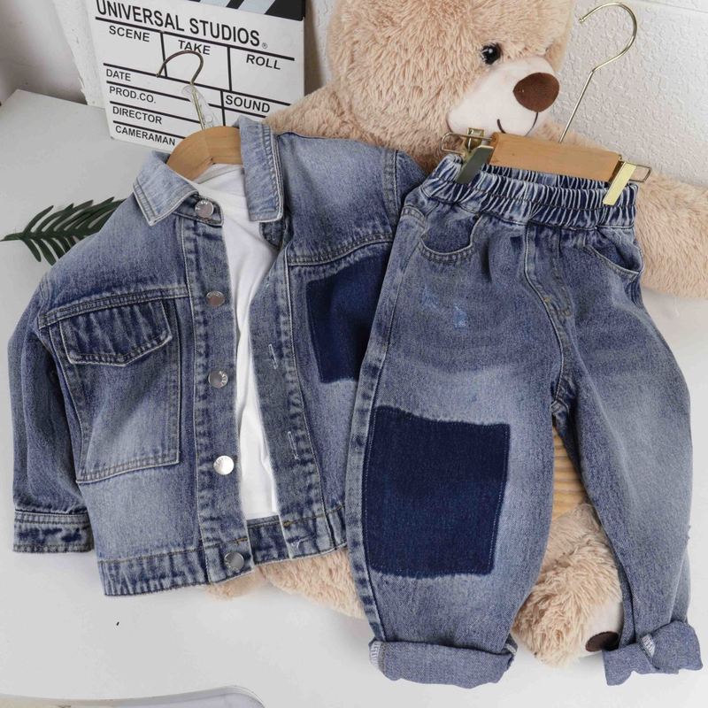 男の子スーツ 2025春秋新作秋服子供デニムツーピースセットストリート服ハンサム韓国風子供服|undefined