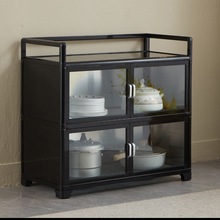 铝合金碗柜带门不锈钢碗橱柜家用多功能组装储物柜厨房置物柜橱J^