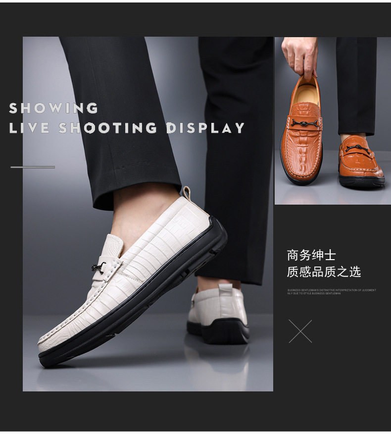 Giày lười nam da bò lớp đầu vân cá sấu, giày Loafer xỏ chân gót thấp 1–3 cm — GX2758 màu nâu, GX2758 màu trắng, GX2758 màu đen chi tiết 12