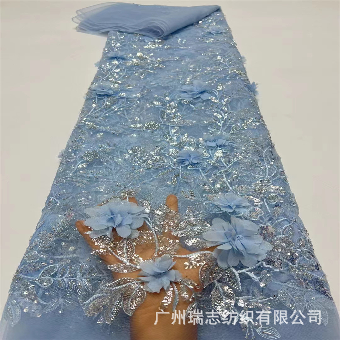 3D industria pesada flores computadora tela bordada escenario rendimiento ropa tela vestido de novia encaje decal tridimensional spot