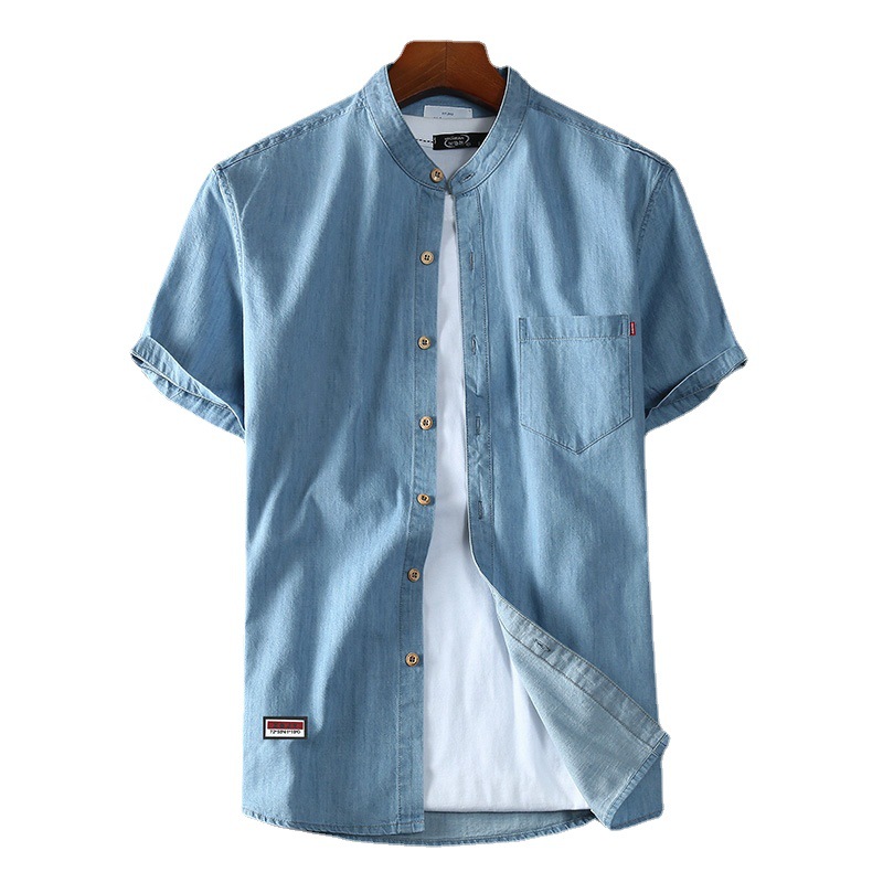 Verano nuevo más tamaño hombres de manga corta Denim algodón más tamaño gordo collar Denim camisa